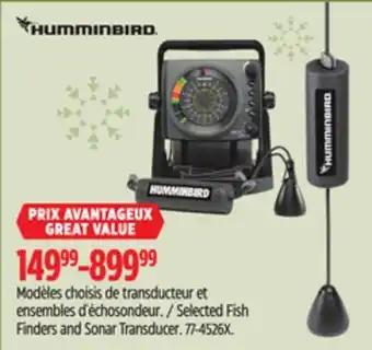 Canadian Tire Hummingbird selected fish finders and sonar transducer offer