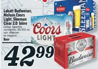 Marché Richelieu Labatt budweiser, molson coors light, sleeman clear 2.0 bière offer