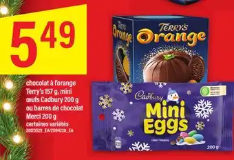 Maxi Chocolat à l'orange terry's 157 g, mini œufs cadbury 200 g ou barres de chocolat merci 200 g offer