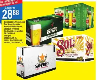 Maxi Bière sapporo, kronenbourg, blue moon, alexander keiths, grolsch canettes, dos equis bouteilles sol, bouteilles et canettes offer