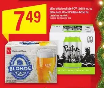 Maxi Bière désalcoolisée pcmd 12x355 ml ou bière sans alcool partake 4x355 ml offer