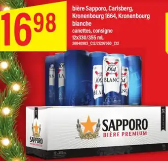Maxi Bière sapporo, carlsberg, kronenbourg 1664, kronenbourg blanche canettes, 12x330/355 ml offer