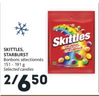 Brunet Skittles, starburst bonbons sélectionnés offer