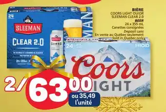 Marché Bonichoix Coors light or sleeman clear 2.0 beer offer