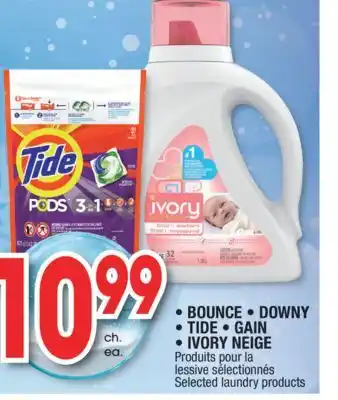 Jean Coutu Bounce, downy, tide, gain, ivory neige selected laundry products offer