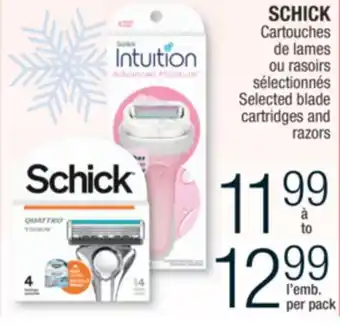 Jean Coutu Schick selected blade cartridges and razors offer
