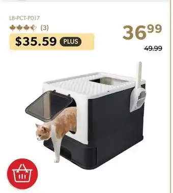 Shopper+ Top-entry litter box, foldable large cat litter box with lid & scoop - livingbasics offer