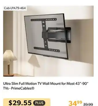 Shopper+ Ultra slim full motion tv wall mount for most 43-90 tvs - primecables offer