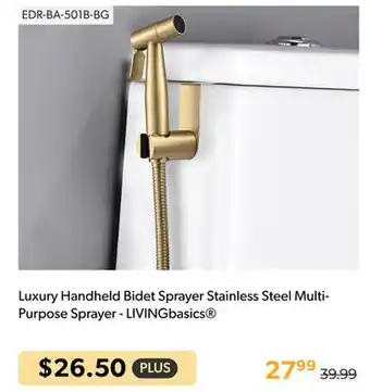 Shopper+ Luxury handheld bidet sprayer stainless steel multi-purpose sprayer - livingbasics offer