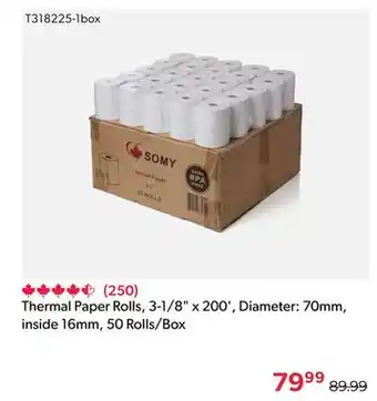 Shopper+ Thermal paper rolls, 3-1/8 x 200', diameter: 70mm, inside 16mm, 50 rolls/box offer