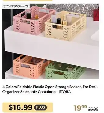 Shopper+ 4 colors foldable plastic open storage basket, for desk organizer stackable containers - stora offer