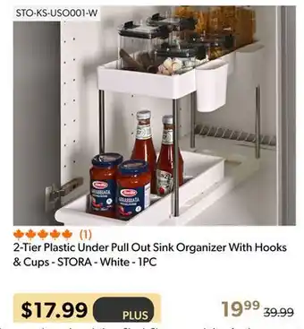 Shopper+ 2-tier plastic under pull out sink organizer with hooks & cups - stora - white - 1pc offer
