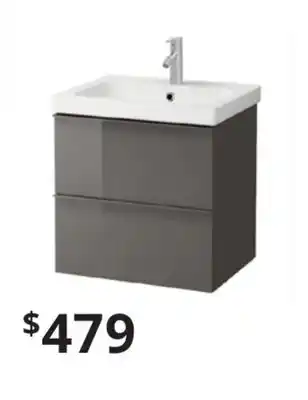 IKEA Godmorgon / odensvik bathroom vanity, high gloss gray/dalskär faucet, 63x49x64 cm (24 3/4x19 1/4x25 1/4 ) offer