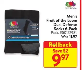 Walmart Men's fruit of the loom dual defense socks 6-pack offer