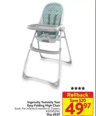 Walmart Ingenuity yummity yum easy folding high chair offer