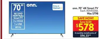 Walmart Onn. 70 4k smart tv offer