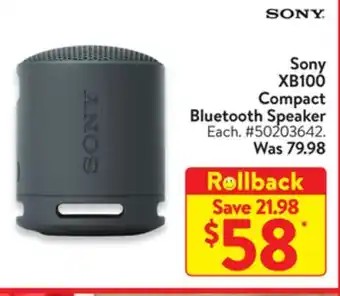 Walmart Sony xb100 compact bluetooth speaker offer