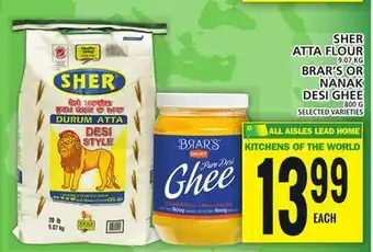 Food Basics Sher atta flour, brar's or nanak desi ghee offer