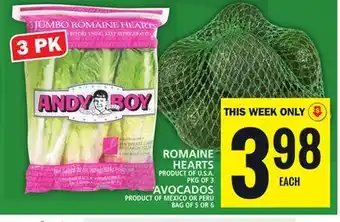 Food Basics Romaine hearts or avocados offer