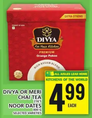 Food Basics Divya or meri chai tea or noor dates offer