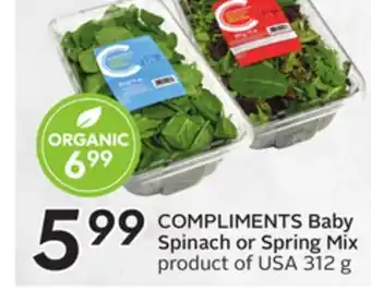 Sobeys Compliments baby spinach or spring mix offer