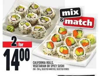 Metro California rolls, vegetarian or spicy sushi offer