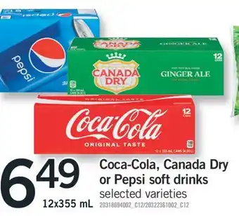 Fortinos Coca-cola, canada dry coca-cola, pepsi soft 12x355 ml offer