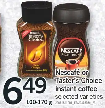 Fortinos Nescafé or taster's choice instant coffee, 100-170 g offer