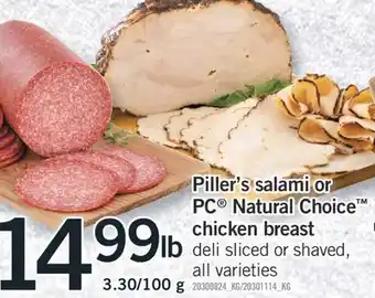 Fortinos Piller's salami or piller's salami or pc natural choice chicken breast offer