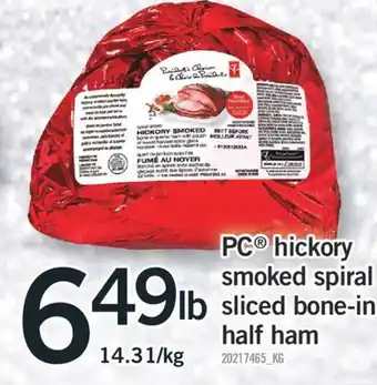 Fortinos Pc hickory smoked spiral sliced bone-in, 14.31/kg offer