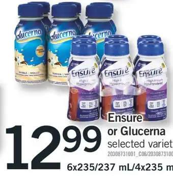 Fortinos Ensure or glucerna, 6x235/237 ml/4x235 m offer
