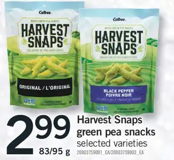 Fortinos Harvest snaps green pea snacks, 83/95 g offer