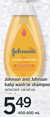 Fortinos Johnson and johnson baby wash or shampoo, 400-600 ml offer