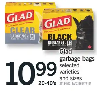 Fortinos Glad garbage bags, 20-40's offer