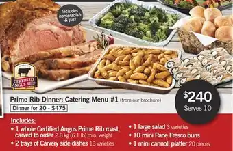 Fortinos Prime rib dinner: catering menu #1 offer