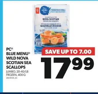 Real Canadian Superstore Pc blue menu wild nova scotian sea scallops, jumbo, 20-40/lb, 400 g offer