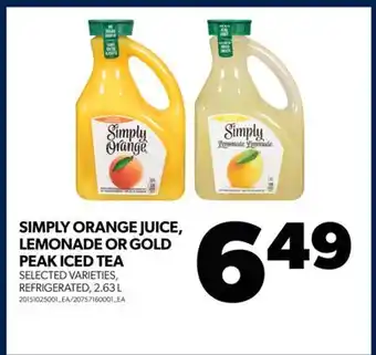 Real Canadian Superstore Simply orange juice, lemonade or gold peak iced tea, 2.63 l offer