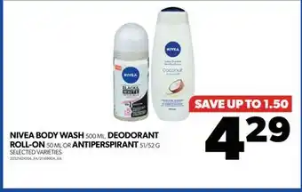 Real Canadian Superstore Nivea body wash 500 ml, deodorant roll-on 50 ml or antiperspirant, 51/52 g offer