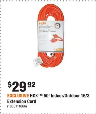 Home Depot Exclusive hdx 50' indoor/outdoor 16/3 extension cord offer