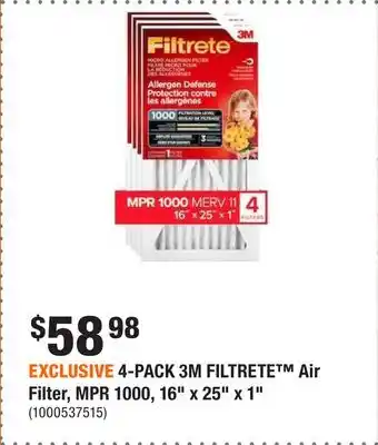 Home Depot Exclusive 4-pack 3m filtrete air filter, mpr 1000, 16 x 25 x 1 offer