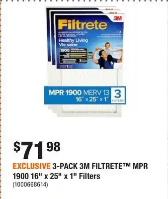 Home Depot Exclusive 3-pack 3m filtrete mpr 1900 16 x 25 x 1 filters offer
