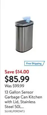 Walmart 13 gallon sensor garbage can kitchen with lid, stainless steel 50l automatic trash can for kitchen office bedroom indoor tras offer