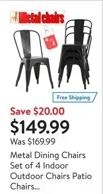 Walmart Metal dining chairs set of 4 indoor outdoor chairs patio chairs kitchen metal chairs 18 inch seat height restaurant chair met offer