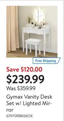 Walmart Gymax vanity desk set w/ lighted mirror offer