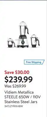 Walmart Vidiem metallica steele 650w / 110v stainless steel jars offer