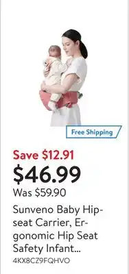 Walmart Sunveno baby hipseat carrier, ergonomic hip seat safety infant carrier, pink offer