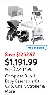 Walmart Complete 3-in-1 baby essentials kit: crib, chair, stroller & more offer