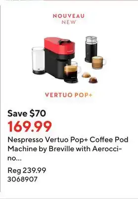 Staples Nespresso vertuo pop+ coffee pod machine by breville with aeroccino - spicy red offer
