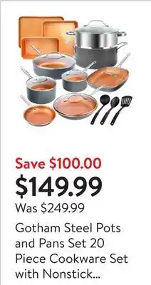 Walmart Gotham steel pots and pans set 20 piece cookware set with nonstick ceramic copper coating offer