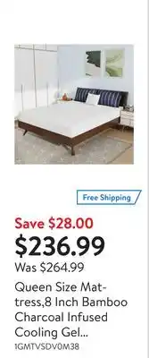 Walmart Queen size mattress,8 inch bamboo charcoal infused cooling gel memory foam mattress in a box,medium-firm,pressure relief&temp offer